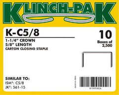 Klinch-Pak - 5/8" Long x 1-1/4" Wide, 0 Gauge Wide Crown Construction Staple - Steel, Copper Finish, Chisel Point - Industrial Tool & Supply