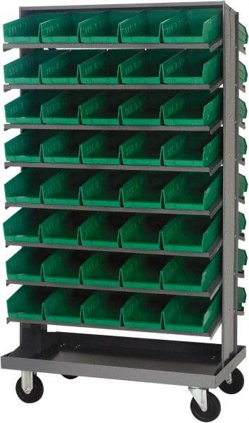 Quantum Storage - 80 Bin Sloping Shelf - 36 Inch Overall Width x 24 Inch Overall Depth x 66 Inch Overall Height, Green Polypropylene Bins - Industrial Tool & Supply