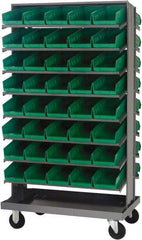 Quantum Storage - 80 Bin Sloping Shelf - 36 Inch Overall Width x 24 Inch Overall Depth x 66 Inch Overall Height, Green Polypropylene Bins - Industrial Tool & Supply
