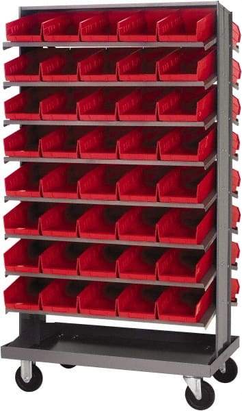 Quantum Storage - 80 Bin Sloping Shelf - 36 Inch Overall Width x 24 Inch Overall Depth x 66 Inch Overall Height, Red Polypropylene Bins - Industrial Tool & Supply