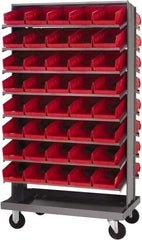 Quantum Storage - 80 Bin Sloping Shelf - 36 Inch Overall Width x 24 Inch Overall Depth x 66 Inch Overall Height, Red Polypropylene Bins - Industrial Tool & Supply