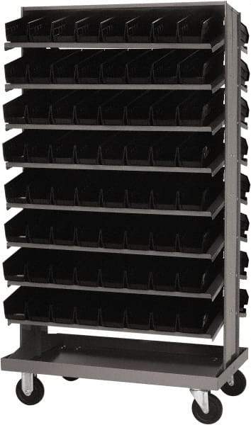 Quantum Storage - 128 Bin Sloping Shelf - 36 Inch Overall Width x 24 Inch Overall Depth x 66 Inch Overall Height, Black Polypropylene Bins - Industrial Tool & Supply