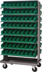 Quantum Storage - 128 Bin Sloping Shelf - 36 Inch Overall Width x 24 Inch Overall Depth x 66 Inch Overall Height, Green Polypropylene Bins - Industrial Tool & Supply