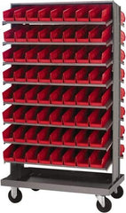 Quantum Storage - 128 Bin Sloping Shelf - 36 Inch Overall Width x 24 Inch Overall Depth x 66 Inch Overall Height, Red Polypropylene Bins - Industrial Tool & Supply