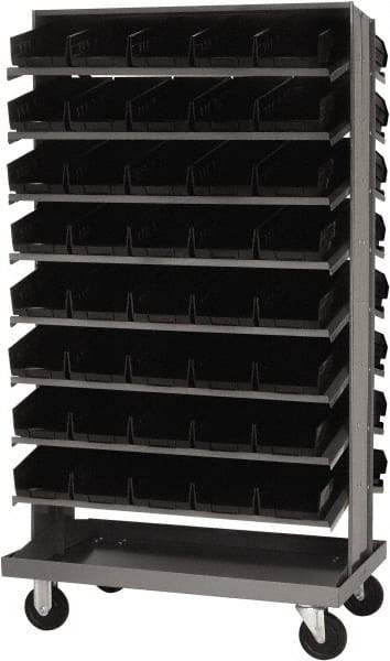 Quantum Storage - 80 Bin Sloping Shelf - 36 Inch Overall Width x 24 Inch Overall Depth x 66 Inch Overall Height, Black Polypropylene Bins - Industrial Tool & Supply