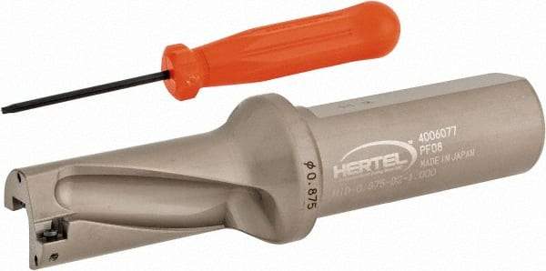 Hertel - 1-3/4" Max Drill Depth, 2xD, 7/8" Diam, Indexable Insert Drill - 2 Inserts, 1" Shank Diam, Straight Shank - Industrial Tool & Supply