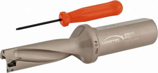 Hertel - 2-1/4" Max Drill Depth, 3xD, 3/4" Diam, Indexable Insert Drill - 2 Inserts, 1" Shank Diam, Straight Shank - Industrial Tool & Supply