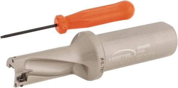 Hertel - 1.574" Max Drill Depth, 2xD, 0.787" Diam, Indexable Insert Drill - 2 Inserts, 1" Shank Diam, Straight Shank - Industrial Tool & Supply