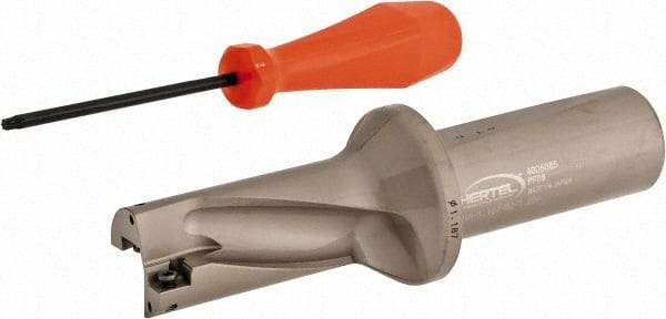 Hertel - 2-3/8" Max Drill Depth, 2xD, 1-3/16" Diam, Indexable Insert Drill - 2 Inserts, 1-1/4" Shank Diam, Straight Shank - Industrial Tool & Supply