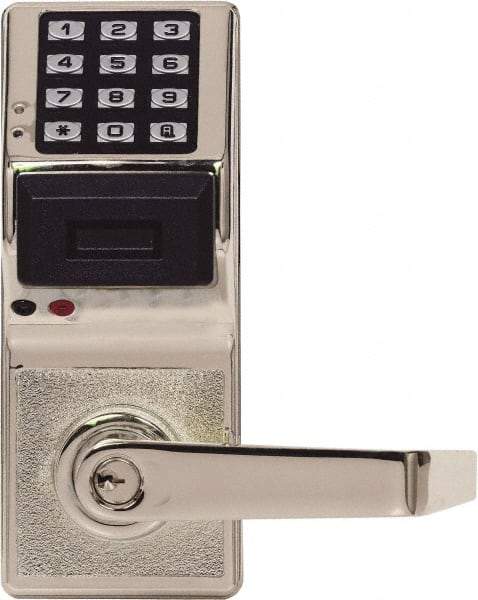 Alarm Lock - Combination Entry Lever Lockset with Key Override - 2-3/4" Back Set, Steel, Brushed Chrome Finish - Industrial Tool & Supply