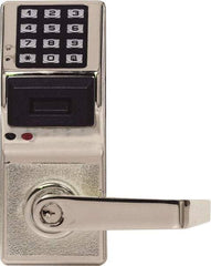 Alarm Lock - Combination Entry Lever Lockset with Key Override - 2-3/4" Back Set, Steel, Brushed Chrome Finish - Industrial Tool & Supply