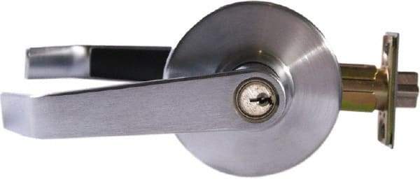 Arrow Lock - Entry Lever Lockset - 2-3/4" Back Set, Steel, Brushed Chrome Finish - Industrial Tool & Supply
