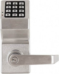 Alarm Lock - Combination Entry Lever Lockset with Key Override - 2-3/4" Back Set, Steel, Brushed Chrome Finish - Industrial Tool & Supply