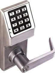 Alarm Lock - Combination Entry Lever Lockset with Key Override - 2-3/4" Back Set, Steel, Brushed Chrome Finish - Industrial Tool & Supply