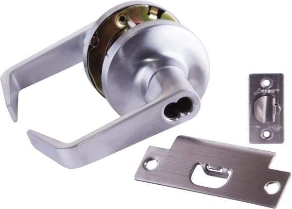 Arrow Lock - Storeroom Lever Lockset - 2-3/4" Back Set, Steel, Brushed Chrome Finish - Industrial Tool & Supply