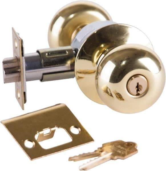 Arrow Lock - Entrance Lever Lockset - 2-3/4" Back Set, Steel, Bright Brass Finish - Industrial Tool & Supply
