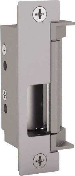 Hes - 4.88" Long x 1-3/4" Wide, Satin Stainless Steel Finish, Electric Door Strike - 12/24 VDC, VAC/VDC Power, Zinc Alloy - Industrial Tool & Supply