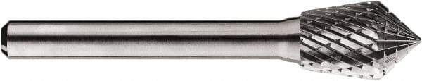 SGS Pro - 1/2" Cut Diam, 1/4" Shank Diam, Inverted Cone Head Double Cut Burr - Carbide, Point End, 3/4" LOC, 3/4" OAL - Industrial Tool & Supply