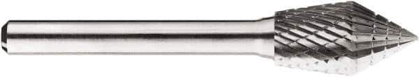 SGS Pro - 1/2" Cut Diam, 1/4" Shank Diam, Cone Head Double Cut Burr - Carbide, Point End, 7/8" LOC, 7/8" OAL - Industrial Tool & Supply