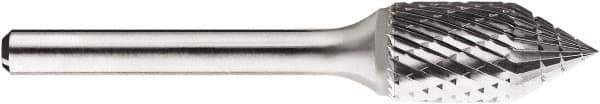 SGS Pro - 1/2" Cut Diam, 1/4" Shank Diam, Cone Head Double Cut Burr - Carbide, Point End, 1" LOC, 1" OAL - Industrial Tool & Supply