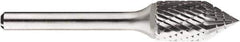 SGS Pro - 1/2" Cut Diam, 1/4" Shank Diam, Cone Head Double Cut Burr - Carbide, Point End, 1" LOC, 1" OAL - Industrial Tool & Supply