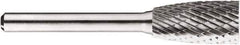 SGS Pro - 1/2" Cut Diam, 1/4" Shank Diam, Cylinder Head Double Cut Burr - Carbide, Flat End, 1" LOC, 1" OAL - Industrial Tool & Supply