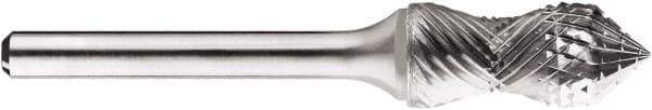 SGS Pro - 1/2" Cut Diam, 1/4" Shank Diam, Cone Head Double Cut Burr - Carbide, Point End, 1-1/4" LOC, 1-1/4" OAL - Industrial Tool & Supply