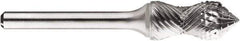 SGS Pro - 1/2" Cut Diam, 1/4" Shank Diam, Cone Head Double Cut Burr - Carbide, Point End, 1-1/4" LOC, 1-1/4" OAL - Industrial Tool & Supply