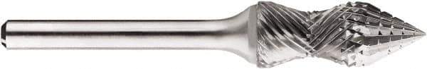 SGS Pro - 1/2" Cut Diam, 1/4" Shank Diam, Cone Head Double Cut Burr - Carbide, Point End, 1-1/4" LOC, 1-1/4" OAL - Industrial Tool & Supply