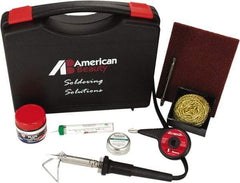 American Beauty - Soldering Iron Kit - Includes LEAD-FREE SOLDER, Brass Sponge Tip Cleaner, Cleaning Pad, Jar of Flux, Ruby Fluid, Spiral Brush, Solder Sucker, Carrying Case, Soldering Iron Cradle - Exact Industrial Supply