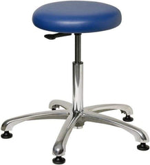 Bevco - 23" Wide x 23" Deep x 18-1/2 to 26" High, Steel Base, Versa Backless Stool Adjustable Height Swivel Stool with Polished Aluminum Base - Vinyl Seat, Blue, Mushroom Glides - Industrial Tool & Supply