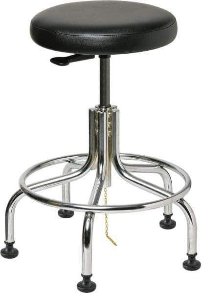 Bevco - 22" Wide x 22" Deep x 19 to 24" High, Steel Base, Versa ESD Backless Adjustable Height Swivel Stool with Chrome Steel Base - Vinyl Seat, Black, Footring, Mushroom Glides - Industrial Tool & Supply