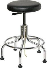 Bevco - 22" Wide x 22" Deep x 19 to 24" High, Steel Base, Versa ESD Backless Adjustable Height Swivel Stool with Chrome Steel Base - Vinyl Seat, Black, Footring, Mushroom Glides - Industrial Tool & Supply