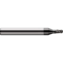 Ball End Mill: 0.04″ Dia, 0.06″ LOC, 3 Flute, Solid Carbide 2-1/2″ OAL, 1/8″ Shank Dia, 30 ° Helix, Amorphous Diamond Coated