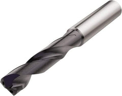 Seco - 4.6mm 140° Spiral Flute Solid Carbide Screw Machine Drill Bit - TiAlN Finish, Right Hand Cut, 24mm Flute Length, 66mm OAL, Conical Point, Straight Shank, Through Coolant - Industrial Tool & Supply