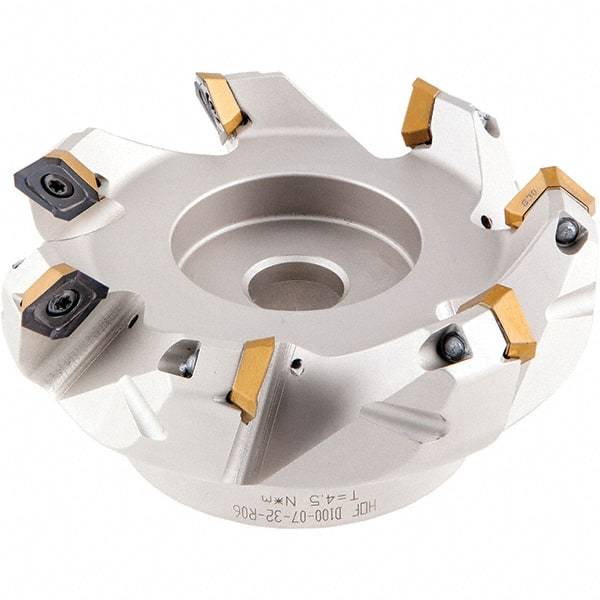 Iscar - 4.37, 4.42, 4.51" Cut Diam, 1-1/2" Arbor Hole, 5.5mm Max Depth of Cut, 42° Indexable Chamfer & Angle Face Mill - 7 Inserts, OE.. 060405\xB6OEMW 060405-AETN\xB6REMT 1505-LM-76 Insert, Right Hand Cut, 7 Flutes, Through Coolant, Series Heliocto - Industrial Tool & Supply