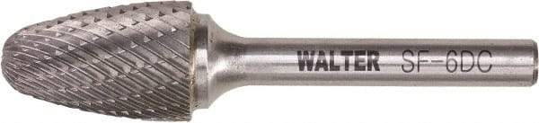 WALTER Surface Technologies - 5/8" Cut Diam, 1/4" Shank Diam, Tree Head Double Cut Burr - Tungsten Carbide, 1" LOC, 4" OAL - Industrial Tool & Supply