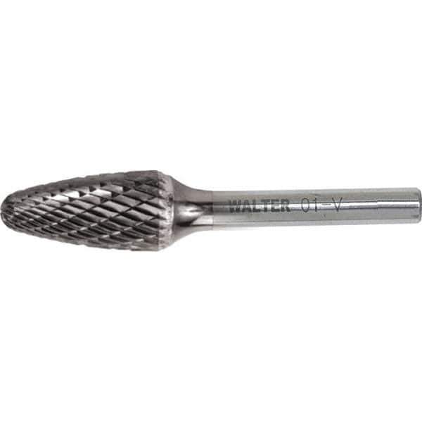 WALTER Surface Technologies - 3/8" Cut Diam, 1/4" Shank Diam, Tree Head Single Cut Burr - Tungsten Carbide, 3/4" LOC, 4-3/8" OAL - Industrial Tool & Supply