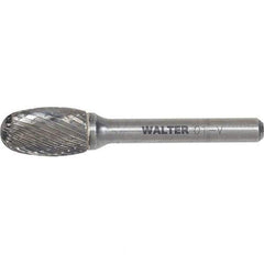 WALTER Surface Technologies - 1/2" Cut Diam, 1/4" Shank Diam, Egg Head Single Cut Burr - Tungsten Carbide, 7/8" LOC, 4-7/8" OAL - Industrial Tool & Supply