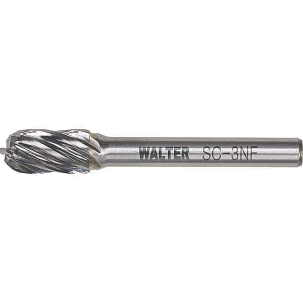 WALTER Surface Technologies - 5/8" Cut Diam, 1/4" Shank Diam, Cylinder Ball End Head Double Cut Burr - Tungsten Carbide, 1" LOC, 4" OAL - Industrial Tool & Supply