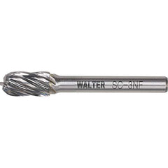 WALTER Surface Technologies - 5/8" Cut Diam, 1/4" Shank Diam, Cylinder Ball End Head Double Cut Burr - Tungsten Carbide, 1" LOC, 4" OAL - Industrial Tool & Supply