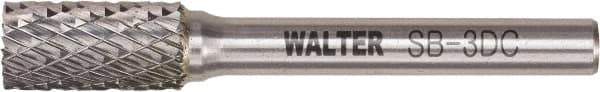 WALTER Surface Technologies - 3/8" Cut Diam, 1/4" Shank Diam, Cylinder Head Double Cut Burr - Tungsten Carbide, 3/4" LOC, 3-3/4" OAL - Industrial Tool & Supply