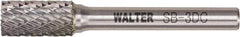 WALTER Surface Technologies - 3/8" Cut Diam, 1/4" Shank Diam, Cylinder Head Double Cut Burr - Tungsten Carbide, 3/4" LOC, 3-3/4" OAL - Industrial Tool & Supply