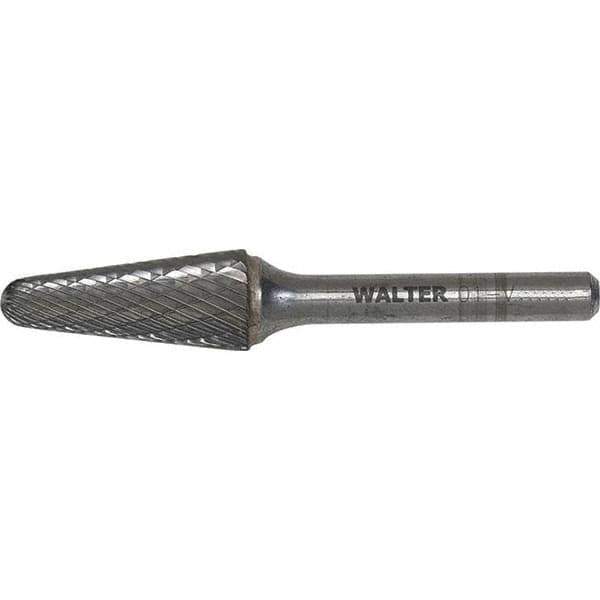 WALTER Surface Technologies - 1-1/2" Cut Diam, 1/4" Shank Diam, Cone Head Single Cut Burr - Tungsten Carbide, 1-1/8" LOC, 5-5/8" OAL - Industrial Tool & Supply