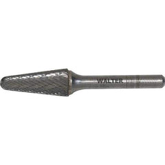 WALTER Surface Technologies - 1-1/2" Cut Diam, 1/4" Shank Diam, Cone Head Single Cut Burr - Tungsten Carbide, 1-1/8" LOC, 5-5/8" OAL - Industrial Tool & Supply