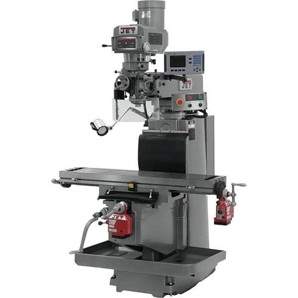 Jet - 54" Table Width x 12" Table Length, Variable Speed Pulley Control, 3 Phase Knee Milling Machine - R8 Spindle Taper, 5 hp - Industrial Tool & Supply