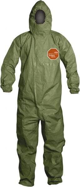Dupont - Size 7XL Hazmat Chemical Resistant General Purpose Coveralls - Green, Zipper Closure, Elastic Cuffs, Elastic Ankles, Taped Seams - Industrial Tool & Supply