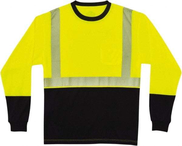 Ergodyne - Size L, Lime/Black, High Visibility, Long Sleeve T-Pocket, - 38 to 42" Chest, 1 Pocket, Polyester - Industrial Tool & Supply