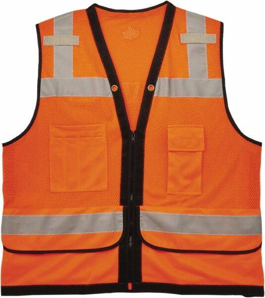 Ergodyne - Size 4X/5XL High Visibility Orange Mesh Surveyor's Vest - 58 to 64" Chest, ANSI 107-2015 Type R Class 2, Zipper Closure, 7 Pockets, Polyester - Industrial Tool & Supply