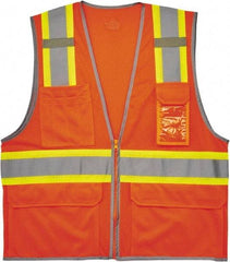 Ergodyne - Size 2X/3XL High Visibility Orange Mesh Surveyor's Vest - 52 to 58" Chest, ANSI 107-2015 Type R Class 2, Zipper Closure, 6 Pockets, Polyester - Industrial Tool & Supply
